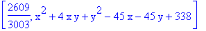 [2609/3003, x^2+4*x*y+y^2-45*x-45*y+338]